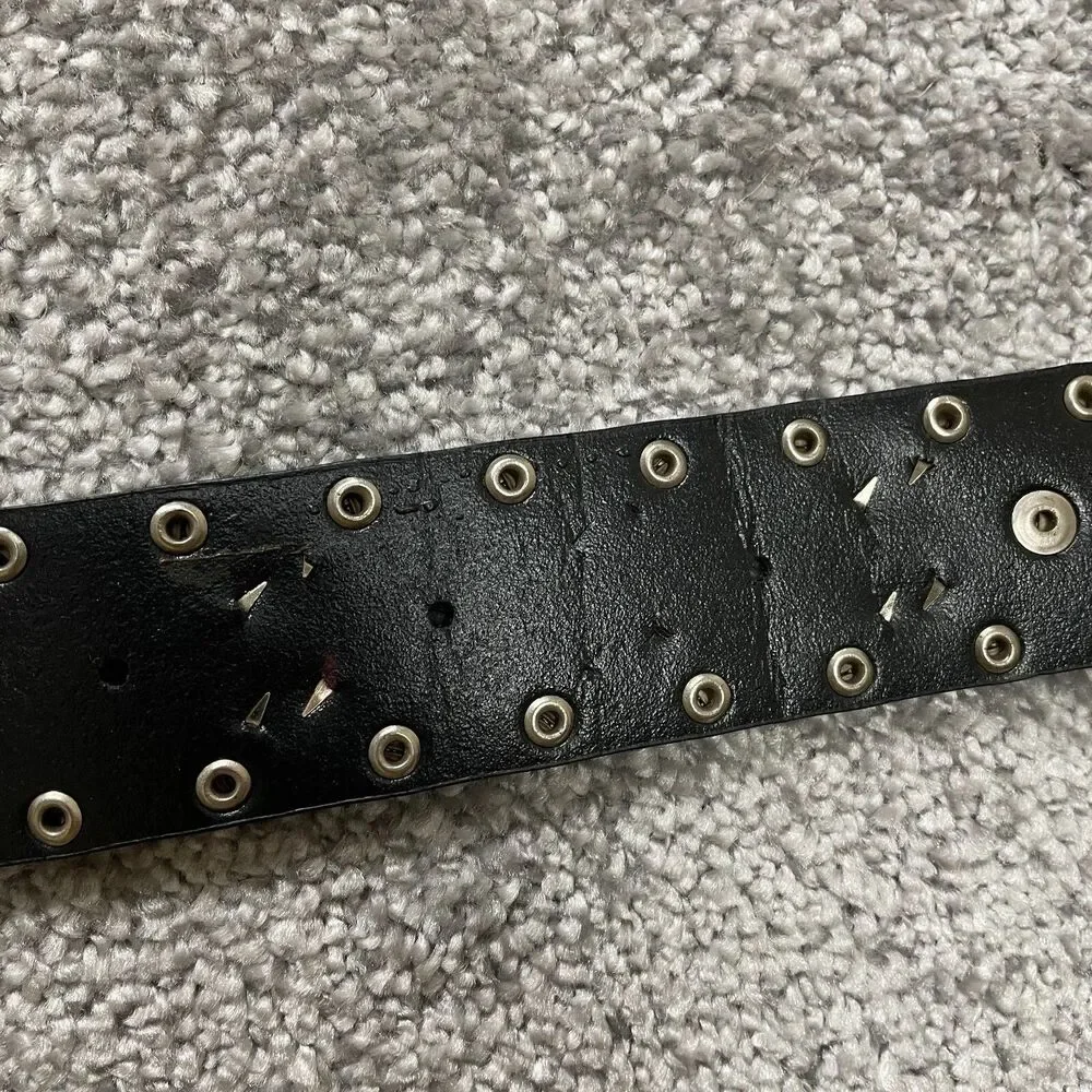 Unbranded Black Leather Belt Womens 46 Metal Studded Floral Buckle Ladies